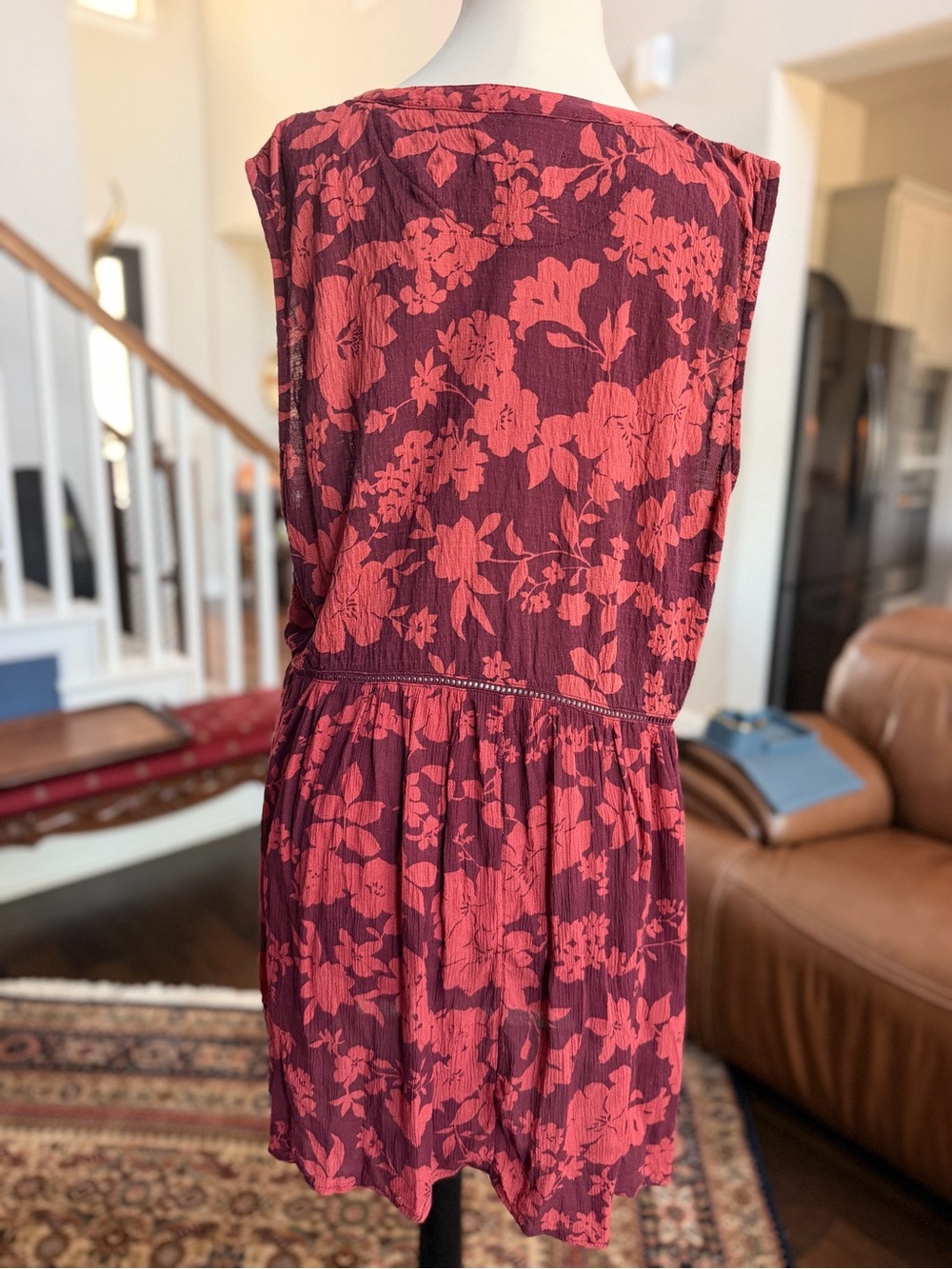 Anthropologie Dress Womens L Floral Burgundy Boho Cottagecore Flowy Romantic - Picture 4 of 5